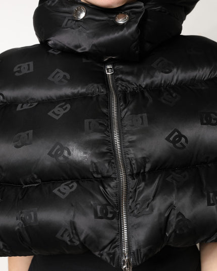 Dolce & Gabbana Black Padded Puffer Hooded Full Zip Cropped Jacket