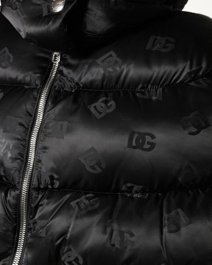Dolce & Gabbana Black Padded Puffer Hooded Full Zip Cropped Jacket