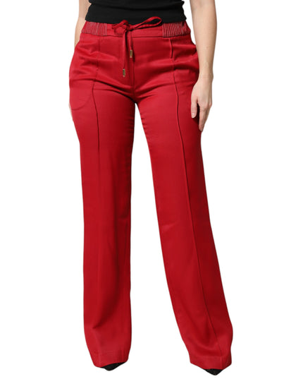 Dolce & Gabbana Red Viscose Straight Fit Pants