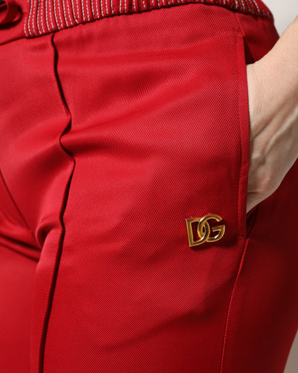 Dolce & Gabbana Red Viscose Straight Fit Pants