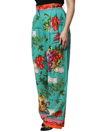 Dolce & Gabbana Green Silk Printed Straight Pants