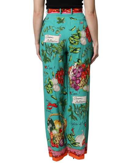 Dolce & Gabbana Green Silk Printed Straight Pants