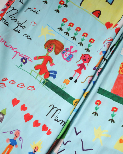 Dolce & Gabbana Light Blue Drawing Mid Waist Wide Leg Pants