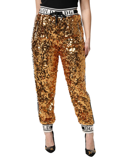 Dolce & Gabbana Metallic Gold DG Logo Sequined Jogger Pants