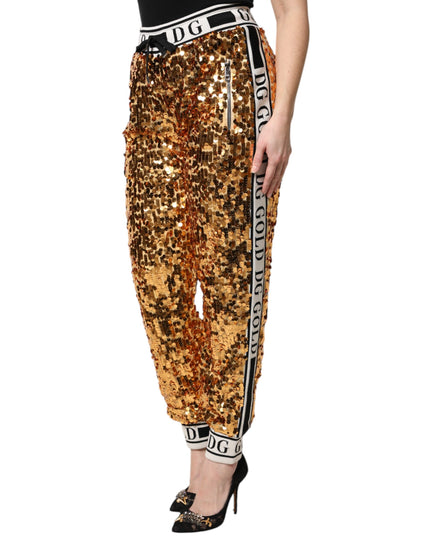 Dolce & Gabbana Metallic Gold DG Logo Sequined Jogger Pants