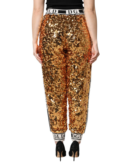 Dolce & Gabbana Metallic Gold DG Logo Sequined Jogger Pants