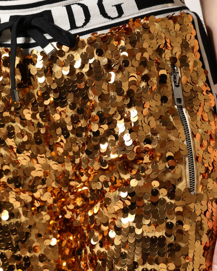 Dolce & Gabbana Metallic Gold DG Logo Sequined Jogger Pants