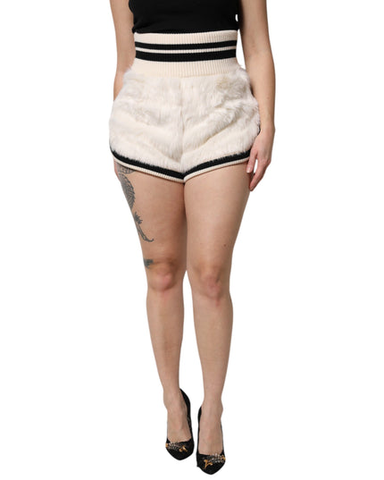 Dolce & Gabbana White Faux Fur High Waisted Hot Pants Short