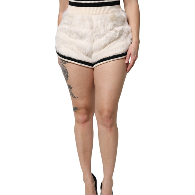 Dolce & Gabbana White Faux Fur High Waisted Hot Pants Short