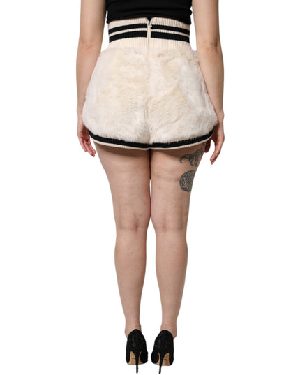 Dolce & Gabbana White Faux Fur High Waisted Hot Pants Short
