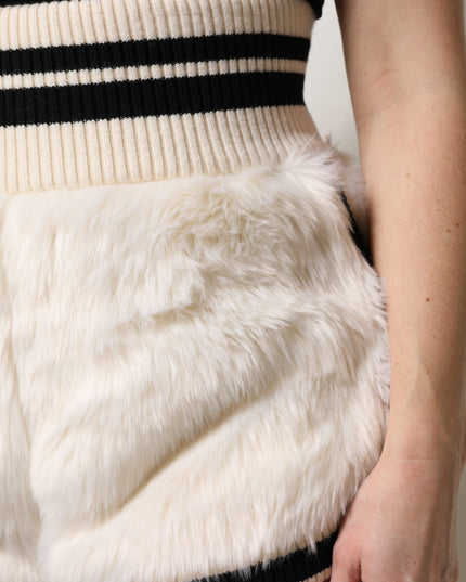 Dolce & Gabbana White Faux Fur High Waisted Hot Pants Short