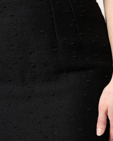 Dolce & Gabbana Black Wool Fringe High Waist Pencil Mini Skirt