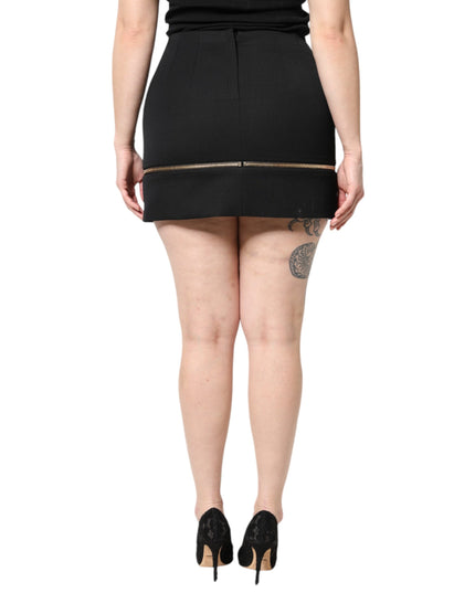 Dolce & Gabbana Black Virgin Wool High Waisted Mini Skirt