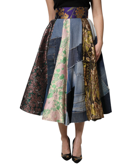 Dolce & Gabbana Multicolor Patchwork High Waisted Midi Skirt