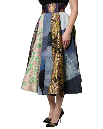 Dolce & Gabbana Multicolor Patchwork High Waisted Midi Skirt