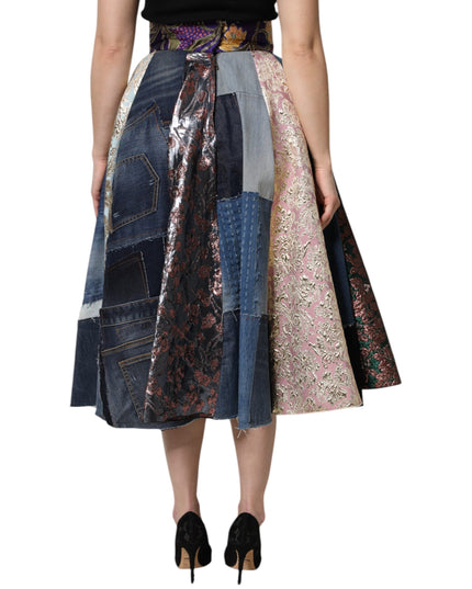 Dolce & Gabbana Multicolor Patchwork High Waisted Midi Skirt
