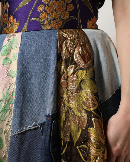 Dolce & Gabbana Multicolor Patchwork High Waisted Midi Skirt