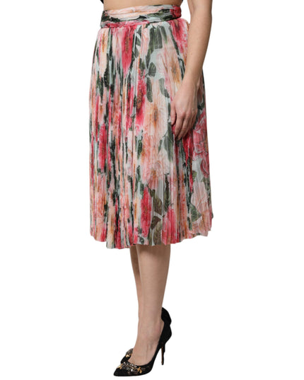Dolce & Gabbana Multicolor Silk Floral High Waist Midi Skirt