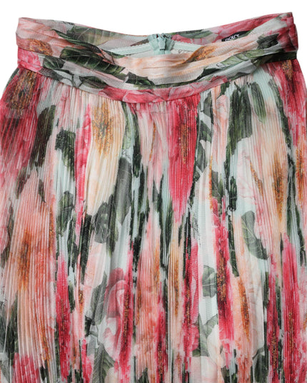 Dolce & Gabbana Multicolor Silk Floral High Waist Midi Skirt