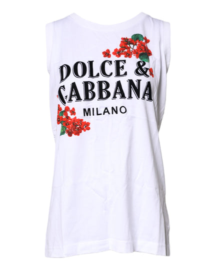 Dolce & Gabbana White Floral Printed Cotton Sleeveless T-shirt