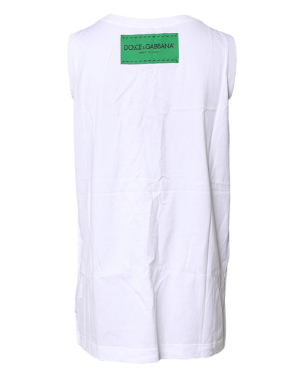 Dolce & Gabbana White Floral Printed Cotton Sleeveless T-shirt