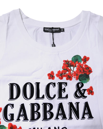 Dolce & Gabbana White Floral Printed Cotton Sleeveless T-shirt