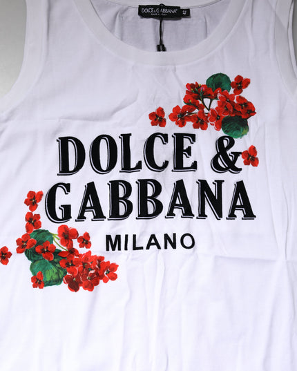 Dolce & Gabbana White Floral Printed Cotton Sleeveless T-shirt