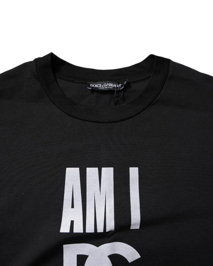 Dolce & Gabbana Black Printed Cotton Crew Neck Tee T-shirt
