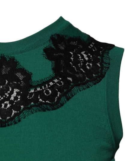 Dolce & Gabbana Green Wool Lace Detail Sleeveless Tank Top