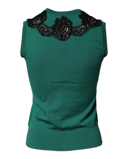 Dolce & Gabbana Green Wool Lace Detail Sleeveless Tank Top