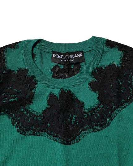 Dolce & Gabbana Green Wool Lace Detail Sleeveless Tank Top