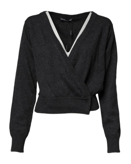 Dolce & Gabbana Grey Cashmere Deep V-neck Pullover Sweater