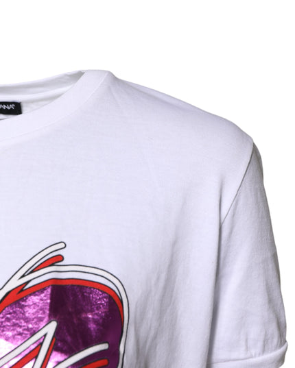 Dolce & Gabbana White Printed Cotton Round Neck Top T-shirt