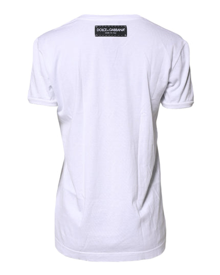 Dolce & Gabbana White Printed Cotton Round Neck Top T-shirt