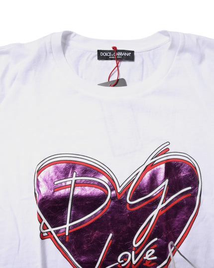 Dolce & Gabbana White Printed Cotton Round Neck Top T-shirt
