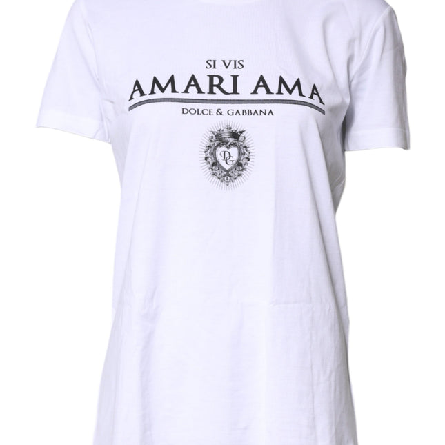 Dolce & Gabbana White Cotton Printed Round Neck Top T-shirt