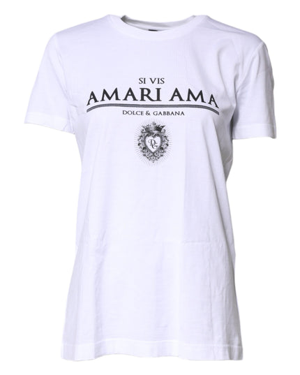 Dolce & Gabbana White Cotton Printed Round Neck Top T-shirt