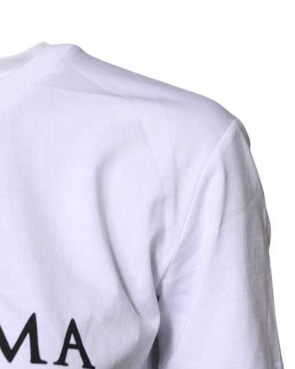 Dolce & Gabbana White Cotton Printed Round Neck Top T-shirt