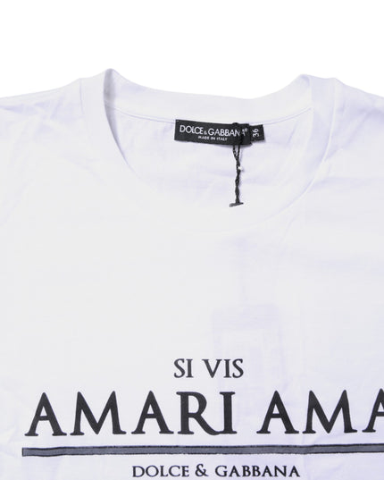 Dolce & Gabbana White Cotton Printed Round Neck Top T-shirt