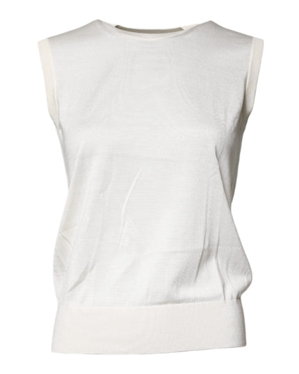 Dolce & Gabbana Cream Sleeveless Silk Round Neck Tank Top