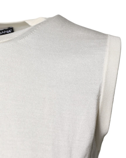 Dolce & Gabbana Cream Sleeveless Silk Round Neck Tank Top