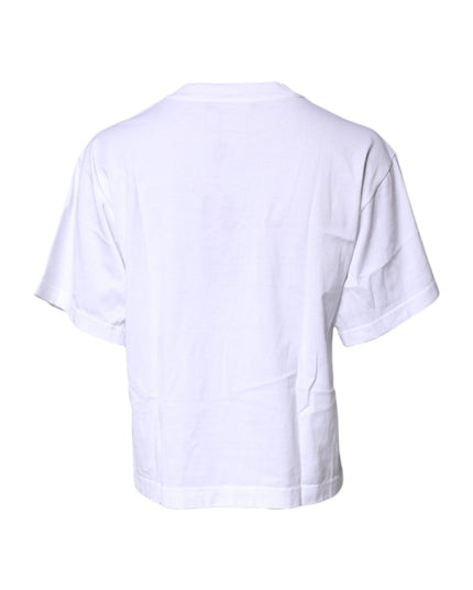 Dolce & Gabbana White Printed Round Neck Top Cotton T-shirt