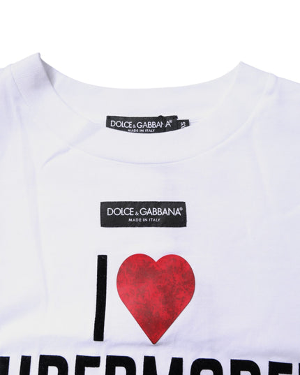 Dolce & Gabbana White Printed Round Neck Top Cotton T-shirt