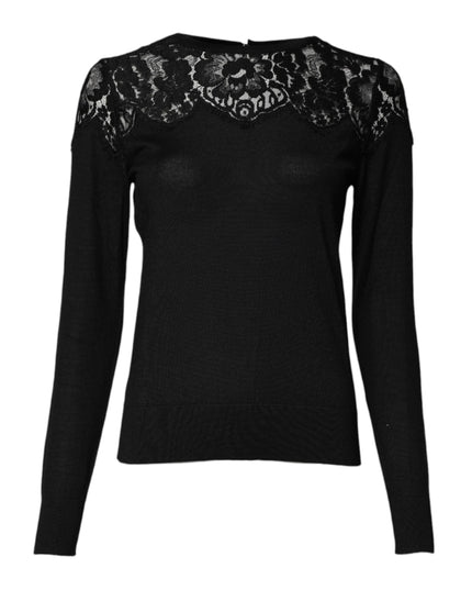 Dolce & Gabbana Black Floral Lace Long Sleeves Blouse Top