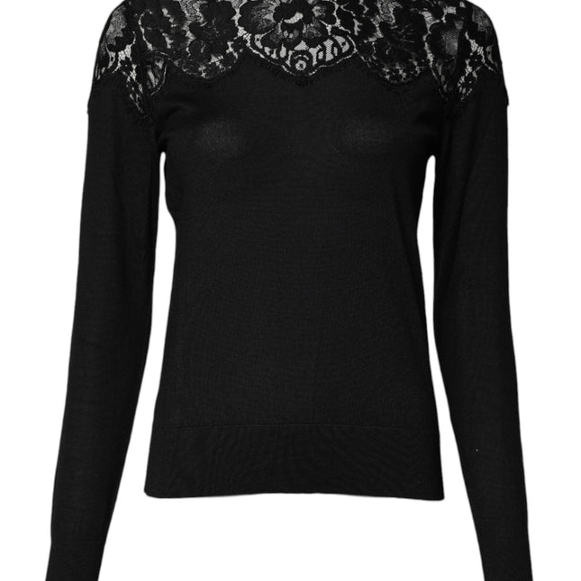 Dolce & Gabbana Black Floral Lace Long Sleeves Blouse Top