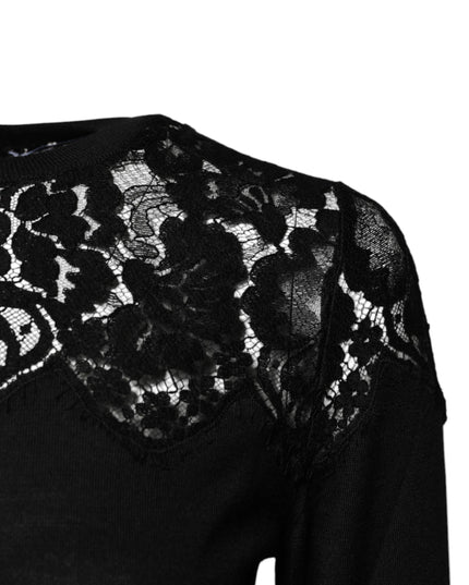 Dolce & Gabbana Black Floral Lace Long Sleeves Blouse Top