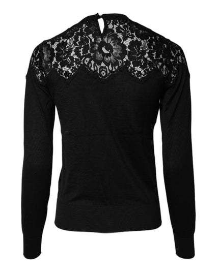 Dolce & Gabbana Black Floral Lace Long Sleeves Blouse Top