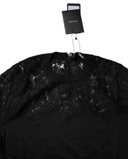 Dolce & Gabbana Black Floral Lace Long Sleeves Blouse Top