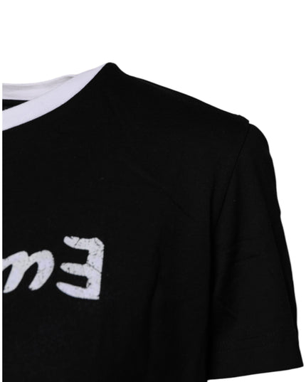 Dolce & Gabbana Black Printed Round Neck Top Cotton T-shirt