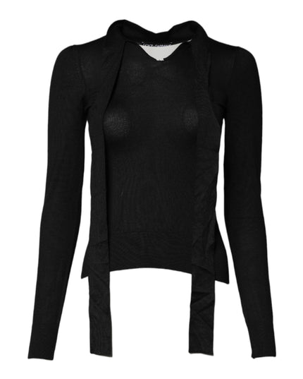 Dolce & Gabbana Black Cashmere Ascot Collar Long Sleeve Top